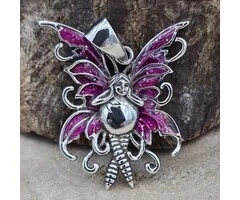 Sterling Zilveren Elfje met Roze Vleugels 40 x 35 mm