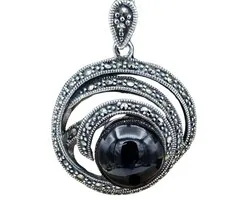 Spiraal zilver Obsidiaan markasiet