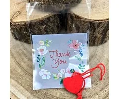 Thank You zakjes en Houten Hart - Set van 10 | 7x7 cm