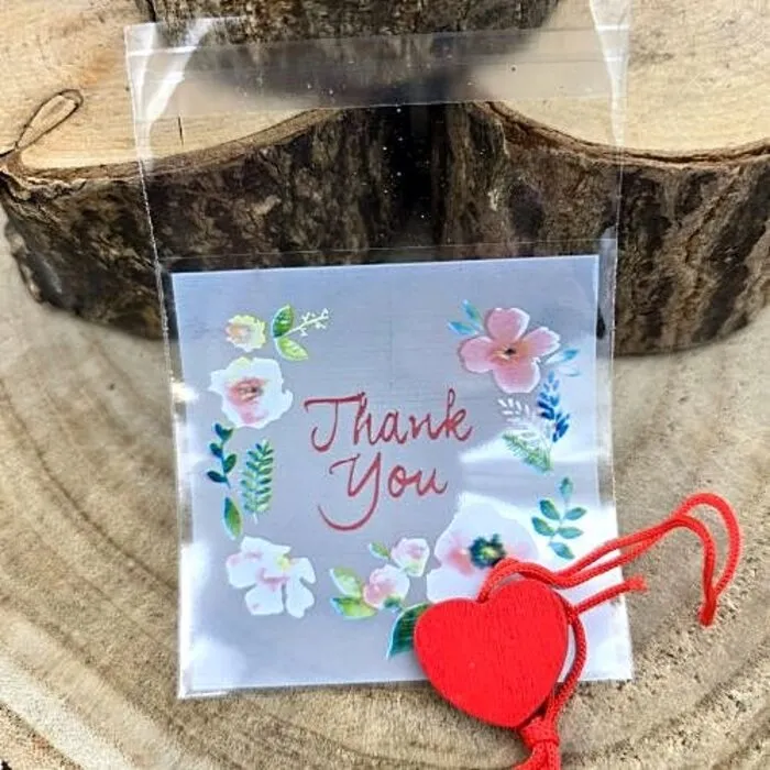 Thank You zakjes en Houten Hart - Set van 10 | 7x7 cm