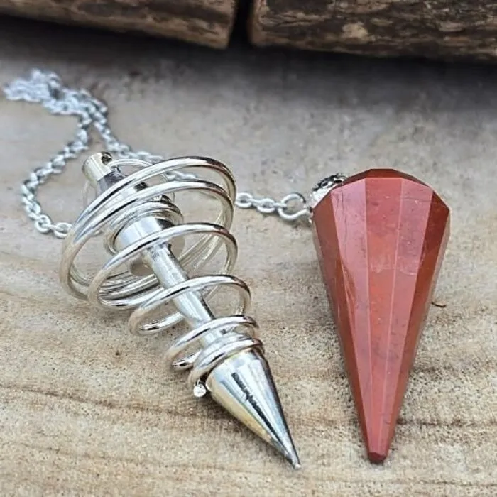 Dubbele Pendelketting Balance Duo Rode Jaspis & Metalen Spiraal