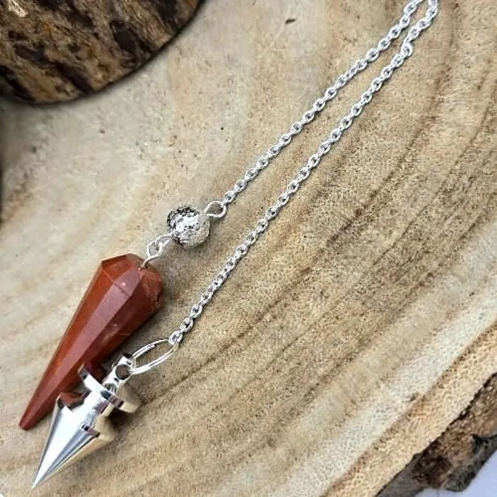 Pendel Duo met Rode Jaspis en Kegel van Metaal