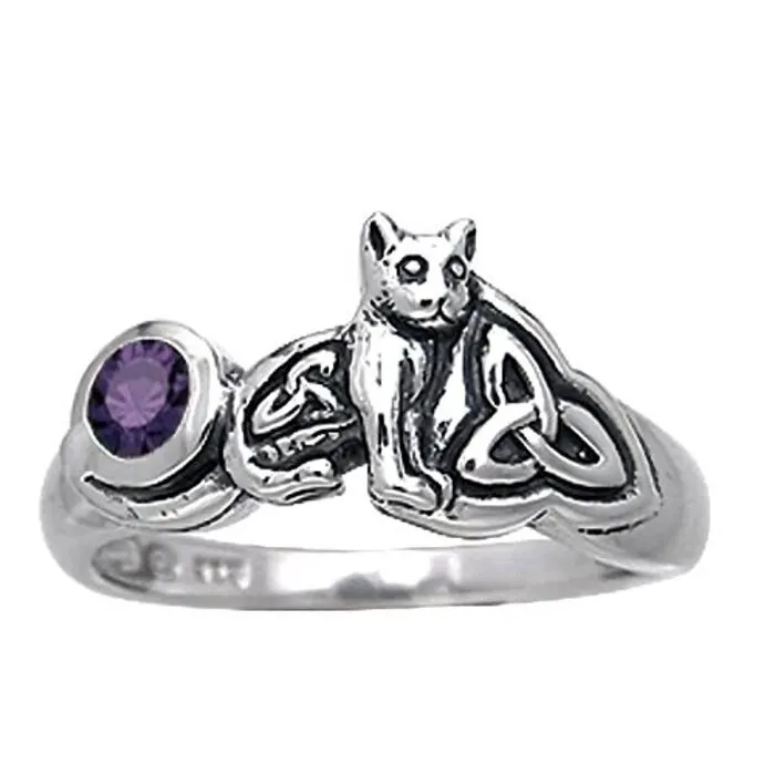 Ring met Kat en Amethist – Maat 8