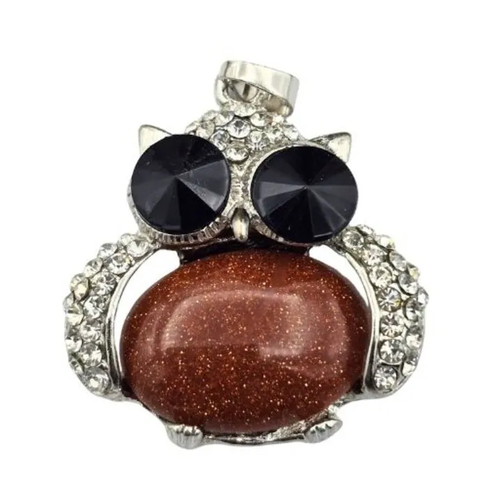 Hanger Uil met Goudsteen en Fonkelende Steentjes