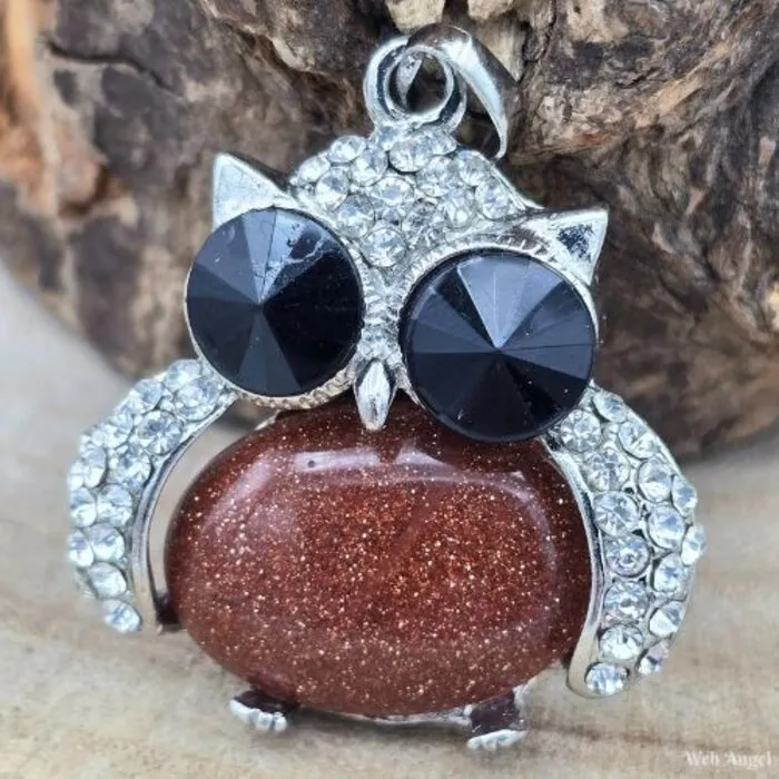 Hanger Uil met Goudsteen en Fonkelende Steentjes