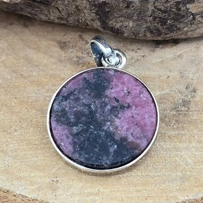 Zilveren Hanger met Rodoniet Edelsteen - 15 mm