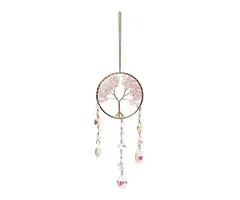 Suncatcher met levensboom en rozenkwarts
