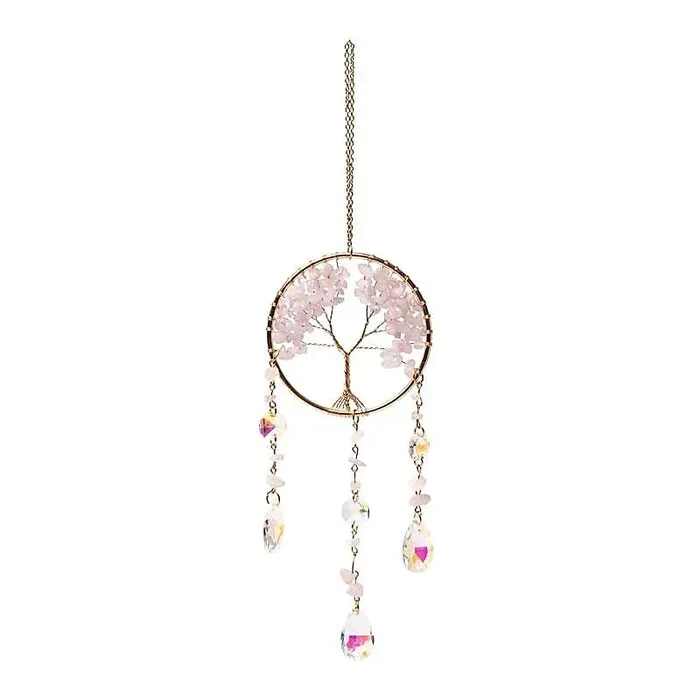 Suncatcher met levensboom en rozenkwarts