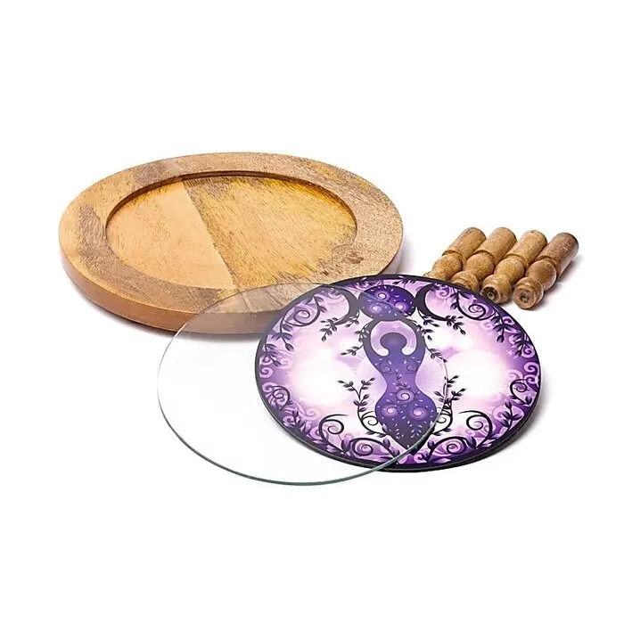 Houten bijzettafel Maangodin print op glas