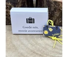 Wensdoosje - Goede reis, met Houten Koffertje