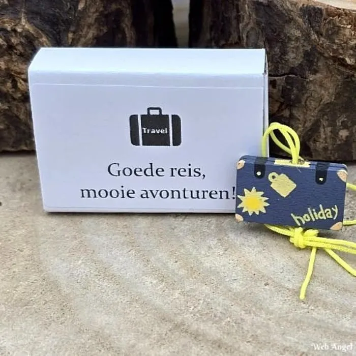 Wensdoosje - Goede reis, met Houten Koffertje