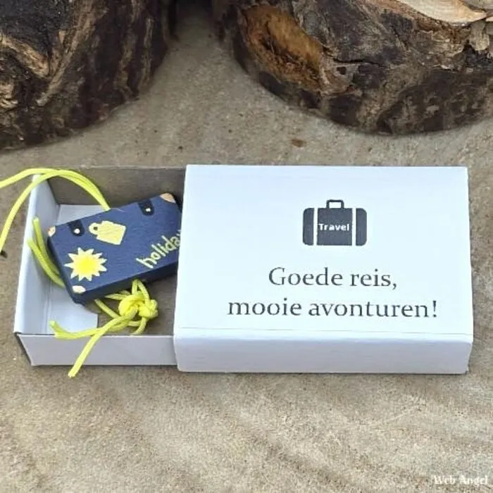 Wensdoosje - Goede reis, met Houten Koffertje