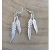 Zilveren dubbele veer oorbellen hangers
