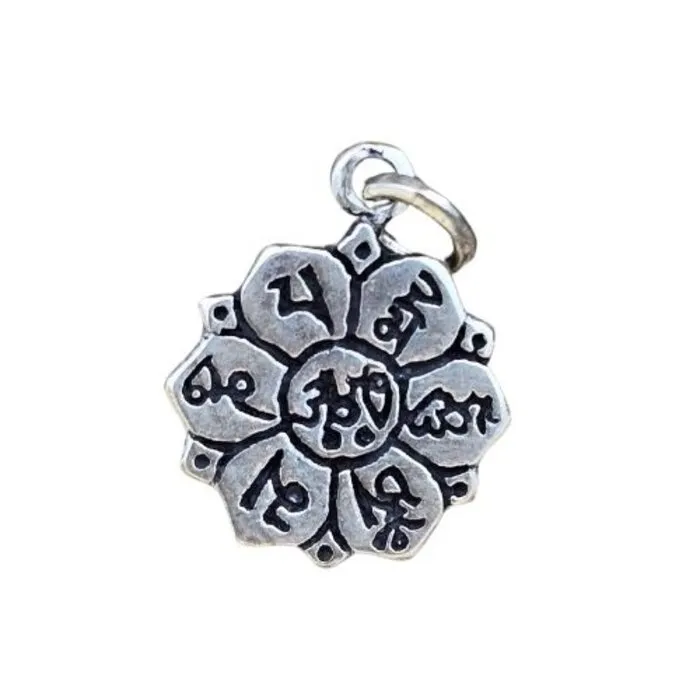 Zilveren Lotus Hanger met Spirituele Symbolen – 925 Sterling Zilver.