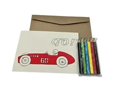 Kleur je eigen kaart - Raceauto | Wenskaart met Kleurpotloden en Envelop