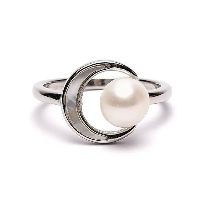 Verstelbare ring met parel en maan