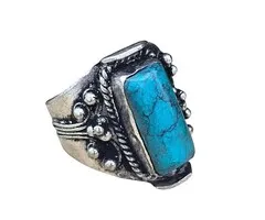 Statement Ring – Wit Metaal met Turkoois maat 12,5