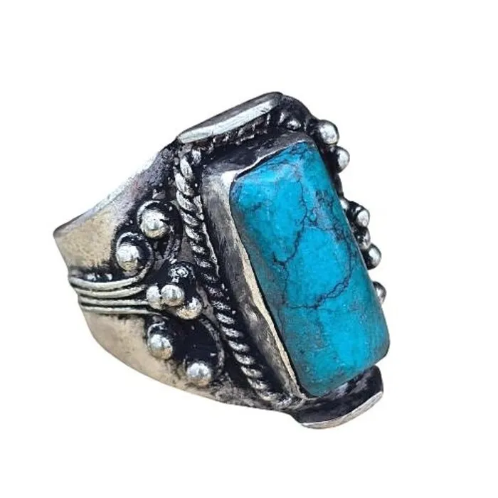 Statement Ring – Wit Metaal met Turkoois maat 9,5