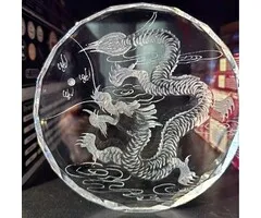 Glazen Plaat met Gegraveerde Chinese Draak 14,5cm