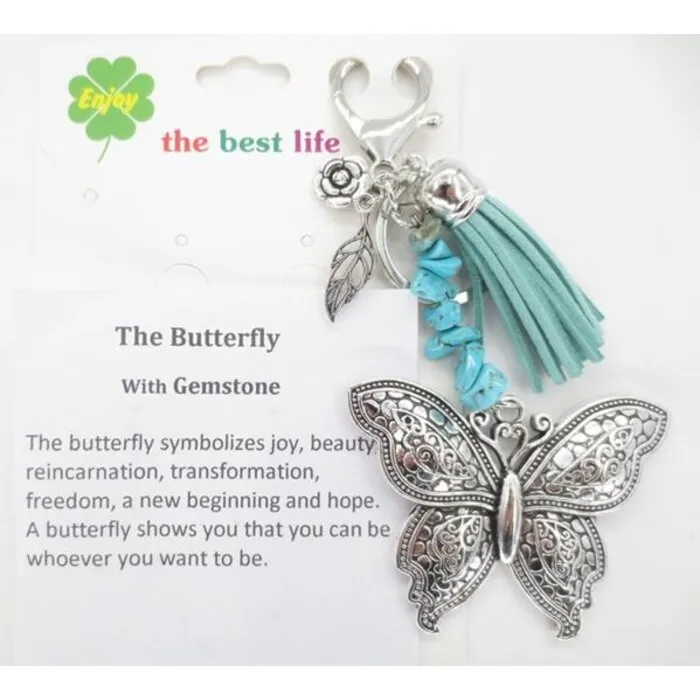Sleutelhanger vlinder met turkoois