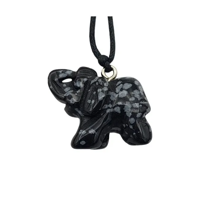 Olifant Sneeuwvlok Obsidiaan hanger