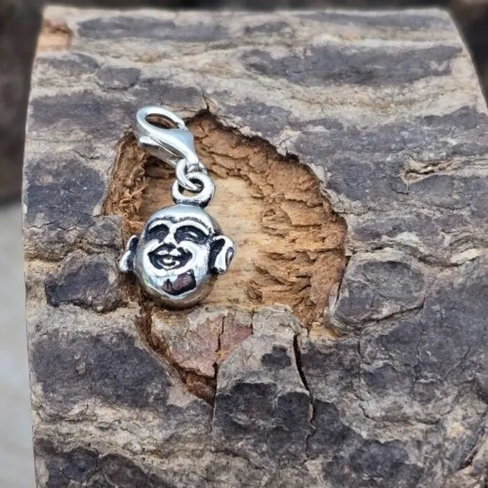 Boeddha/Hotei Hoofd Bedeltje Zilver – 23 x 10 mm