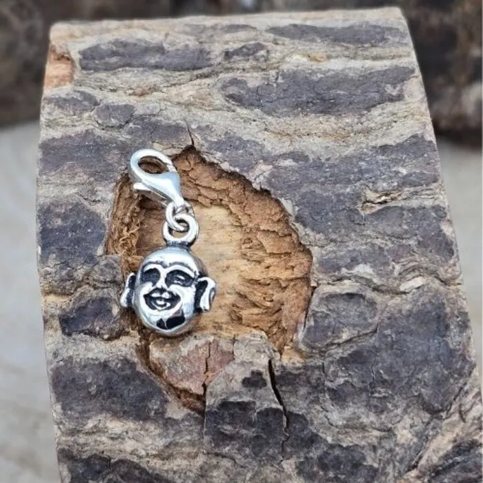 Boeddha/Hotei Hoofd Bedeltje Zilver – 23 x 10 mm