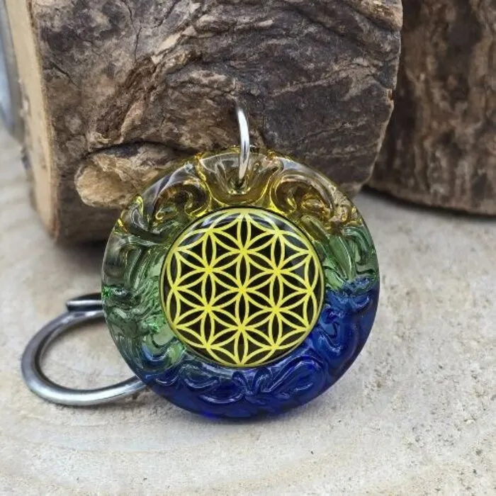 Sleutelhanger levensbloem / Levensboom gekleurd glas