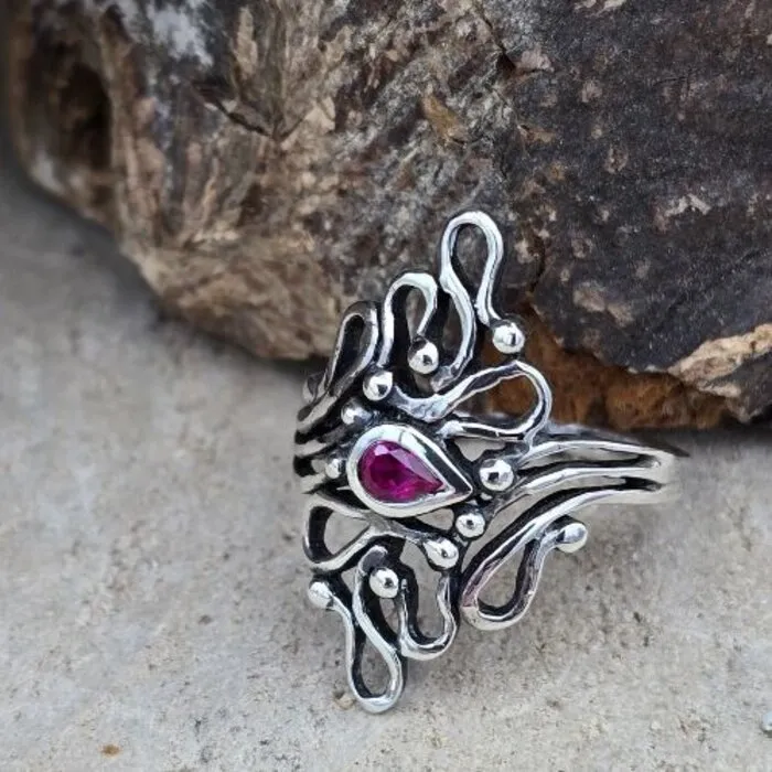 Vintage Sterling Zilveren Ring met Roze Turkoois – Maat US 7,5
