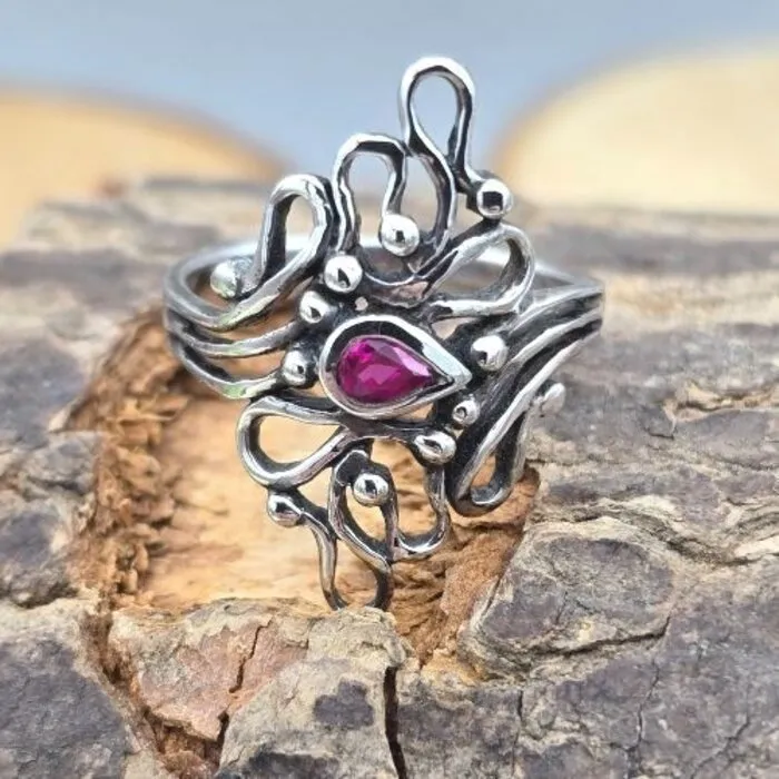 Vintage Sterling Zilveren Ring met Roze Turkoois – Maat US 7,5
