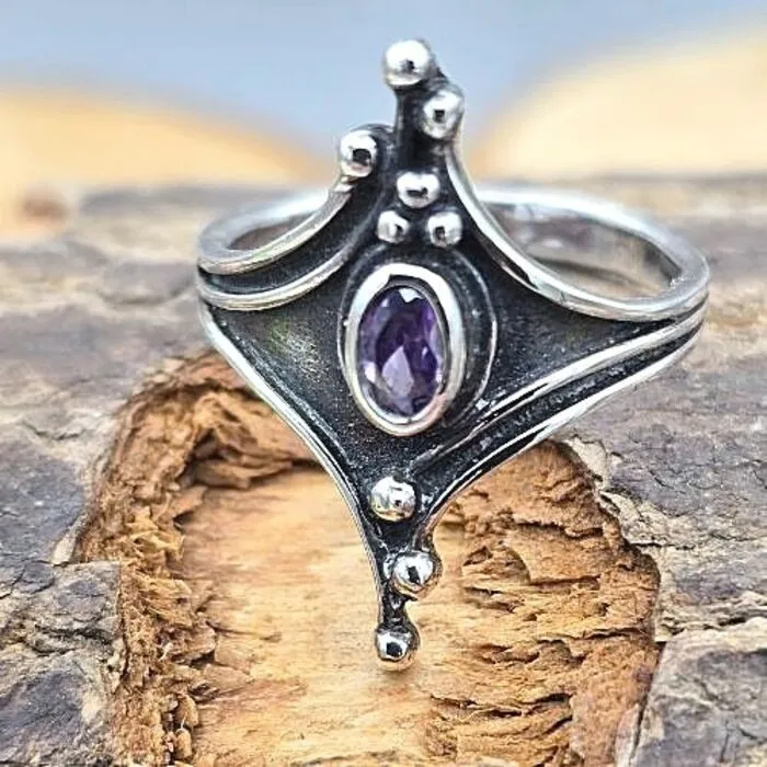 Vintage Sterling Zilveren Ring met Amethist – Maat US 7,5