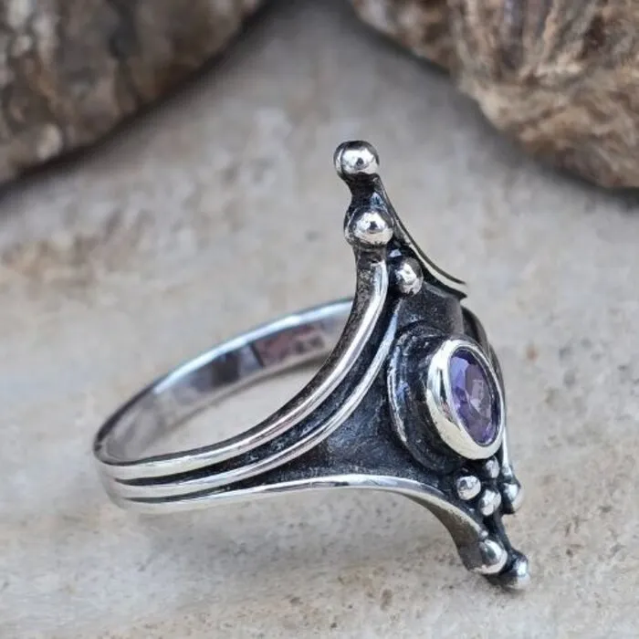 Vintage Sterling Zilveren Ring met Amethist – Maat US 7,5