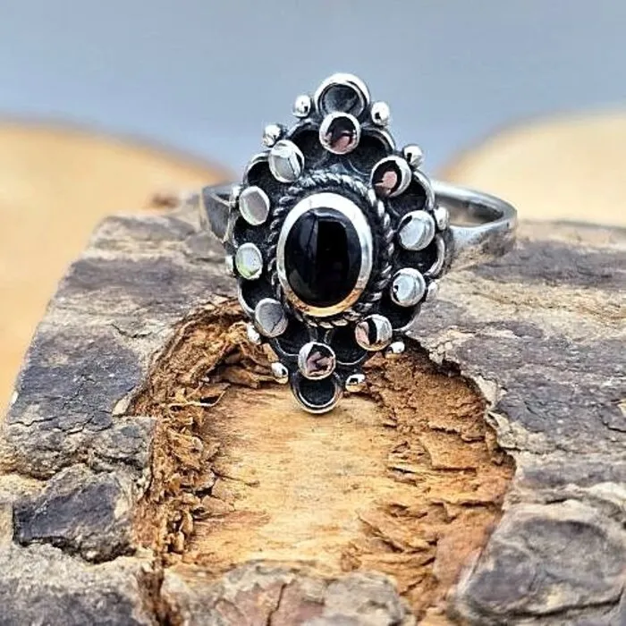 Vintage Sterling Zilveren Ring met Onyx – Maat US 7,5
