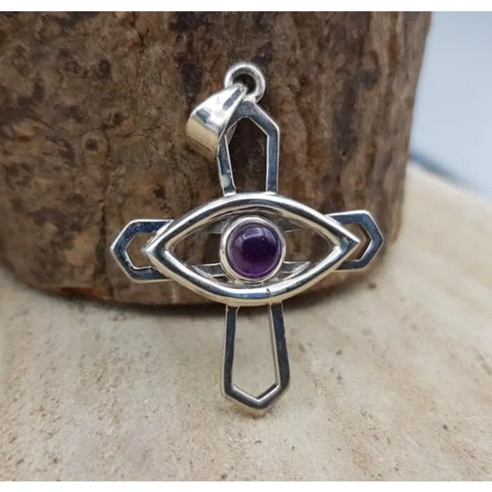 Het oog in kruis zilver Amethyst
