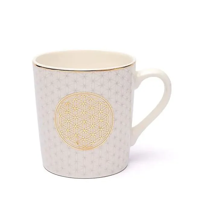 Koffiekop flower of life wit/goud