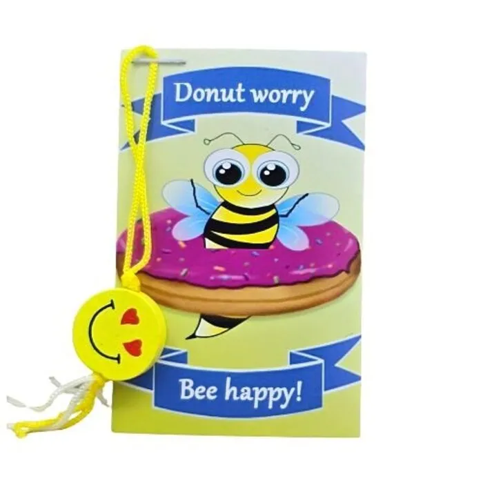 Donut worry Bee happy – Kaartje met Houten Smiley