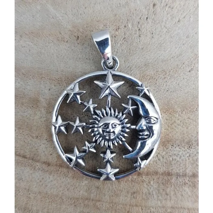 Maan zon sterren hanger zilver