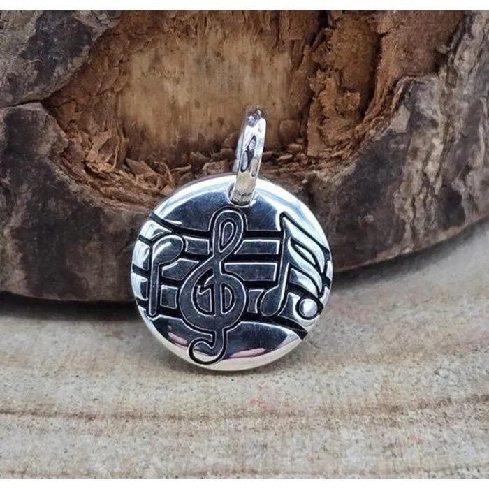 Hanger zilver rond met muzieknoten