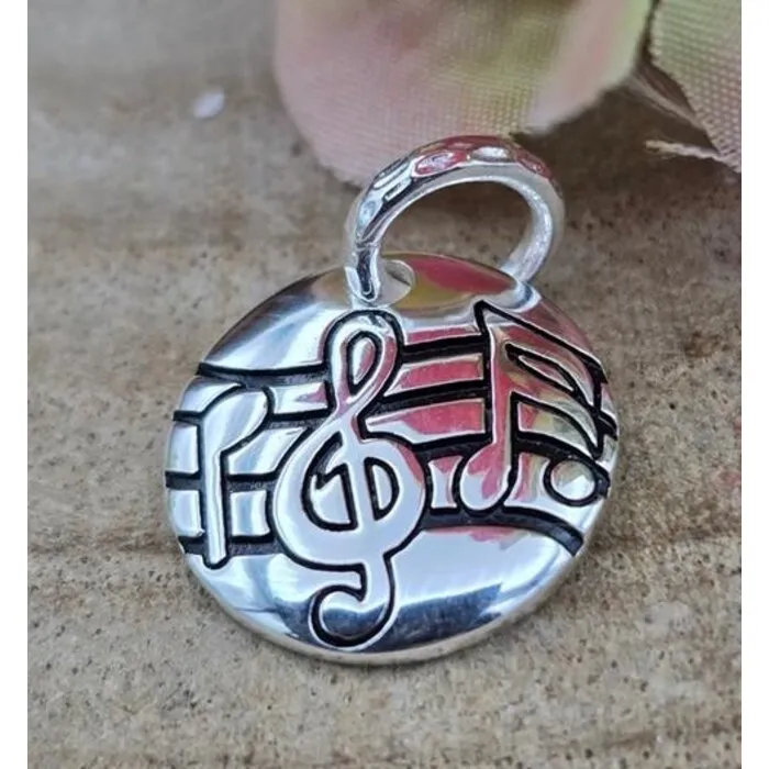 Hanger zilver rond met muzieknoten