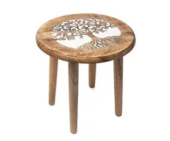 Bijzettafeltje Levensboom bedrukt mangohout