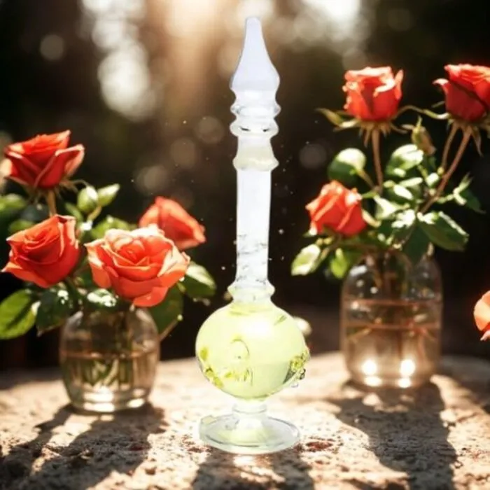 Geurolie in handgeblazen flesje rozen