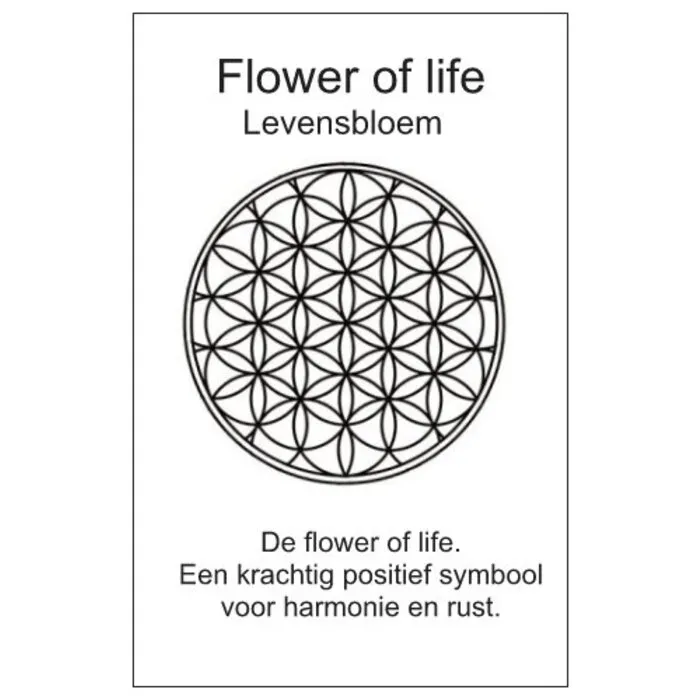 Bedeltje levensbloem van hout met kaartje