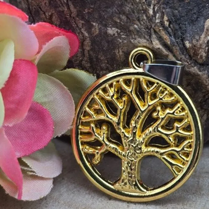 Levensboom hanger goudkleurig met koord