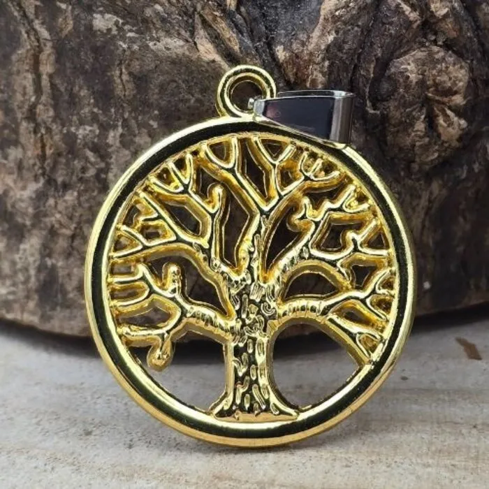 Levensboom hanger goudkleurig met koord