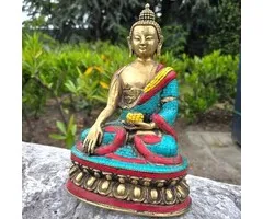 Exclusieve Boeddha met koraal turkoois en gele calsiet