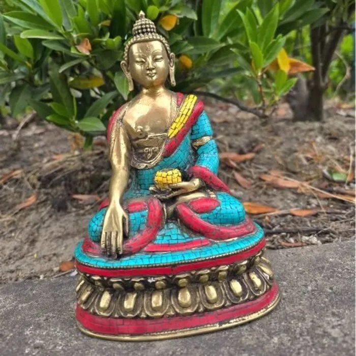 Exclusieve Boeddha met koraal turkoois en gele calsiet