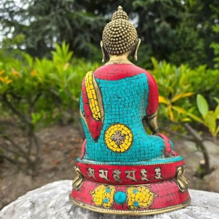Exclusieve Boeddha met koraal turkoois en gele calsiet
