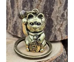 Lucky cat sleutelhanger metaal met belletje en kaartje