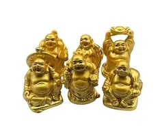 Boeddha setje van 6 goudkleurige boeddha's