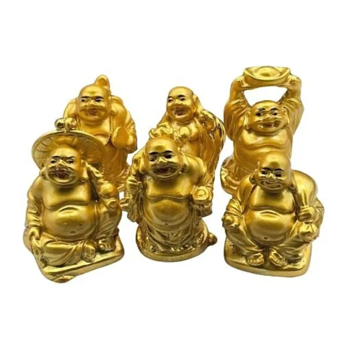 Boeddha setje van 6 goudkleurige boeddha's